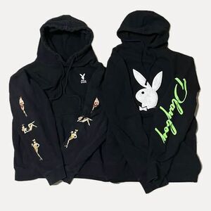 Lot of 2 bundle men’s PlayBoy Graphic Hoodie size Medium